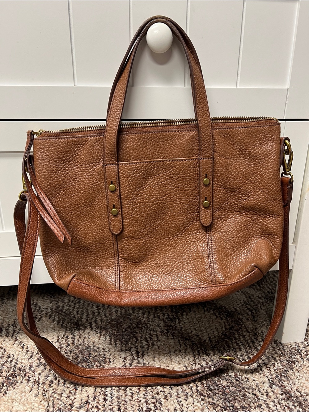 Fossil Chestnut Pebbled Leather Shoulder Tote